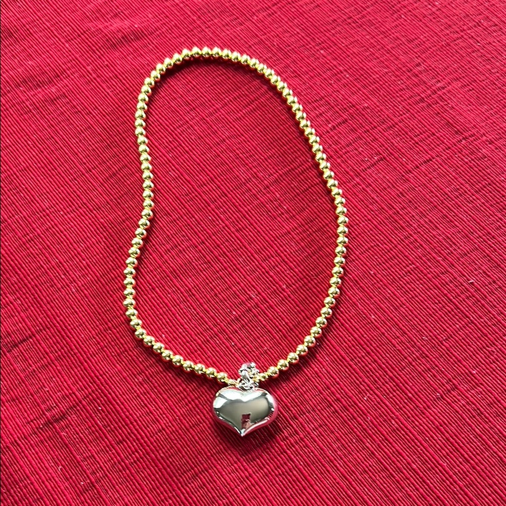 Gold Beaded Necklace with Heart Pendant nwot